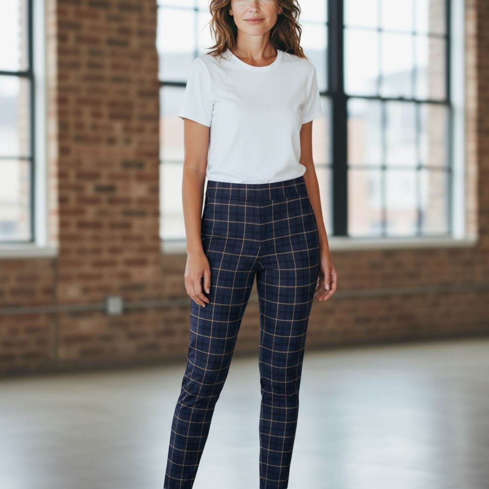 Nordstrom blue, gold, black Checkered Leggings/Pants